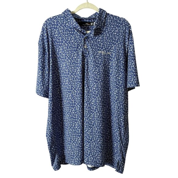 RLX Ralph Lauren Performance Polo Shirt Blue Floral Stretch Mens Size XXL - Picture 1 of 7